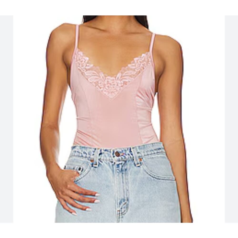 NWT Free People Wild Bunch Blush Pink Intimately Lace V-Neck Bodysuit Size XS